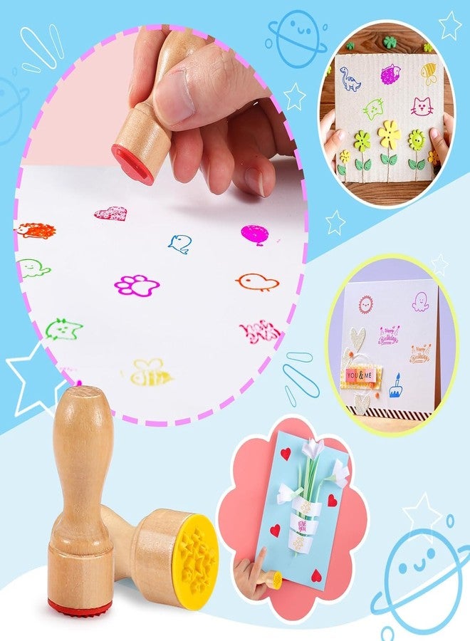 MeCids Stamps for Kids, 21Pcs Wooden Stamp Set - Animal Stamps Star Rainbow Cute Pattern Stamp for Kids Birthday Gift Party Favor Carnival Prizes, Kid Art Projects - Image 4